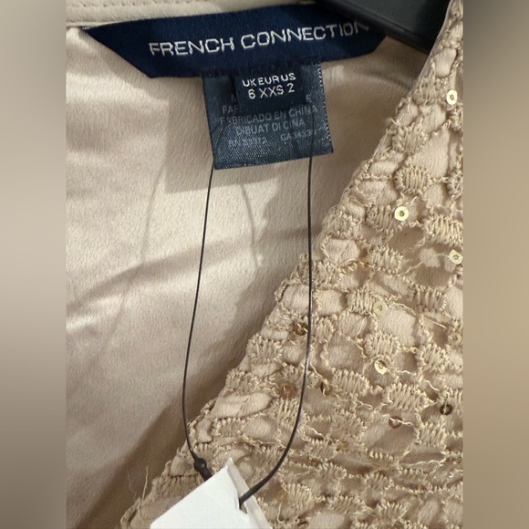 NEW - FRENCH CONNECTION Nude Caballo Sequin Lace Puff Sleeve Mini Dress size 6 - Picture 7 of 13